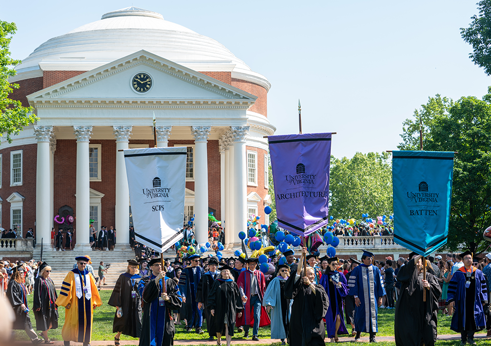 SCPS Graduation walk in front of UVA Rotunda