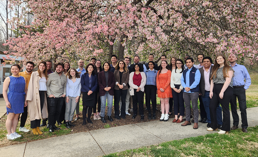 PBPM class outside under a cherry tree