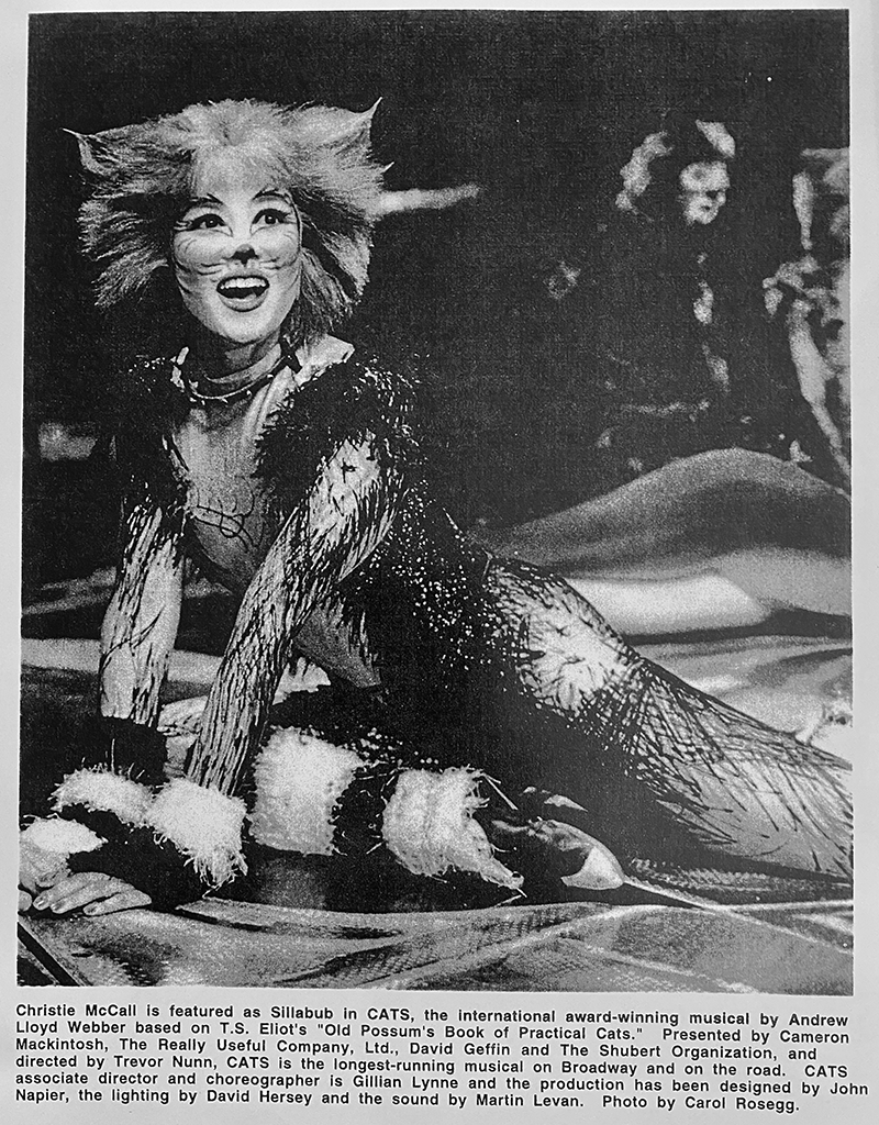 Newspaper clipping showing Christie Mendoza McCall in CATS