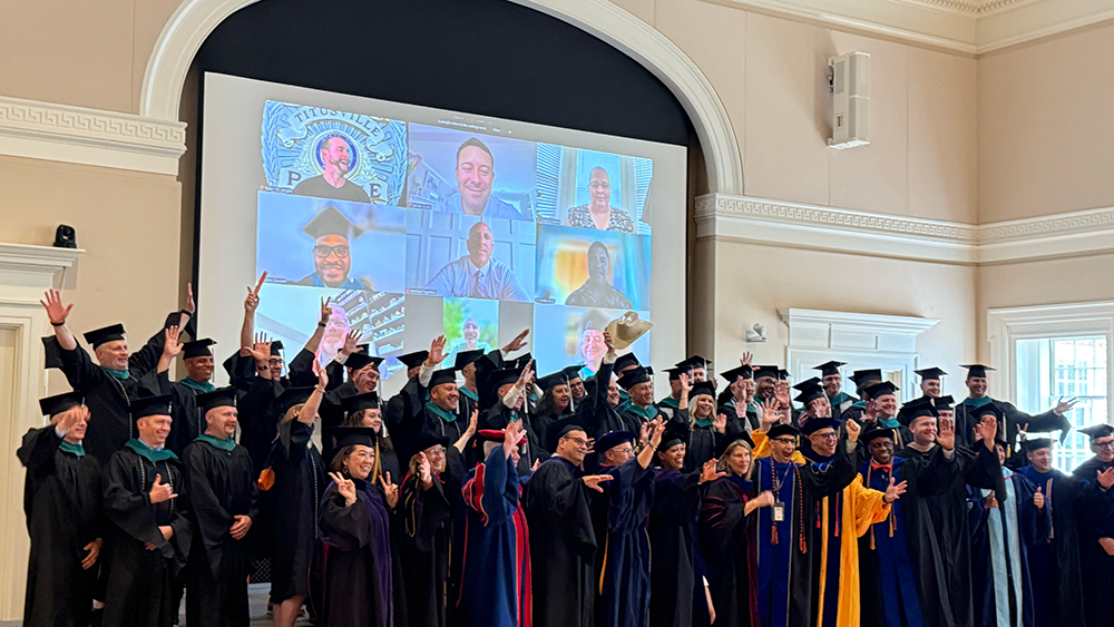 The students and faculty of the 2025 Master of Public Safety program pose for a group photo.
