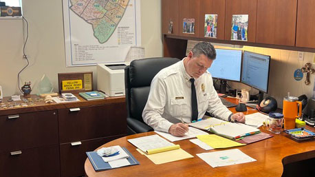 Captain James Lankford at work in his office.