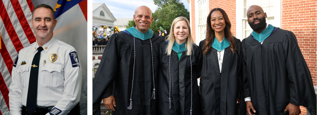 Ryan Butler pictured with four master of public safety grads