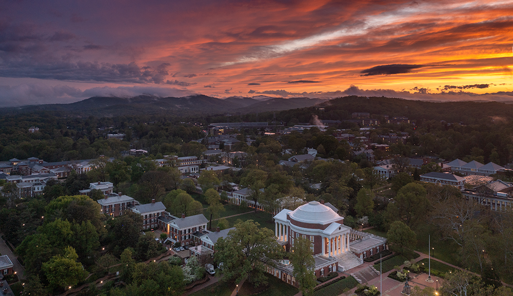 Rotunda and surrounding area from drone during beautiful sunset