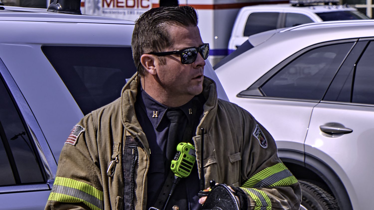 Captain Ryan Hutchison stands on duty